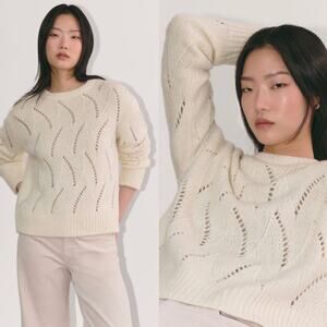 Everlane The Pointelle Merino Wool Alpaca Sweater In Cloud In Bone Size XS New